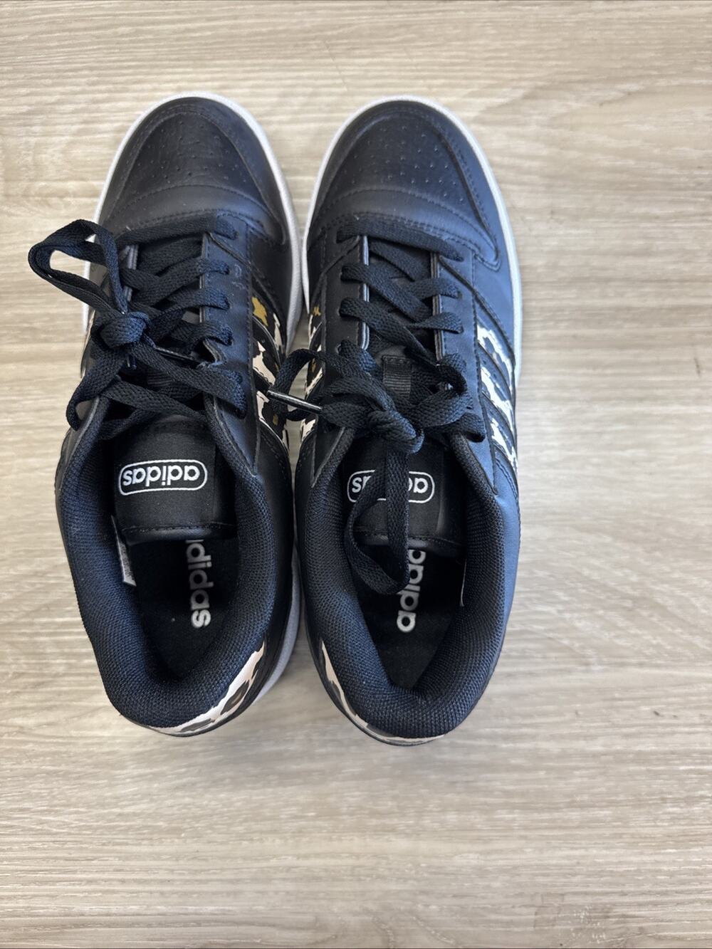 adidas Break Start Low W Black Animal Print Leather Sneakers Women's New NWOB